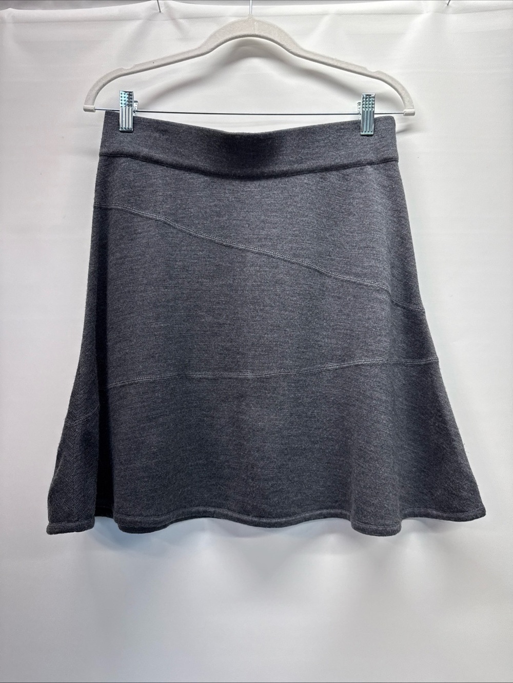 Krimson Klover Women’s Sz M 100% Merino Wool Knit Mini Skirt Gray A-Line Sweater